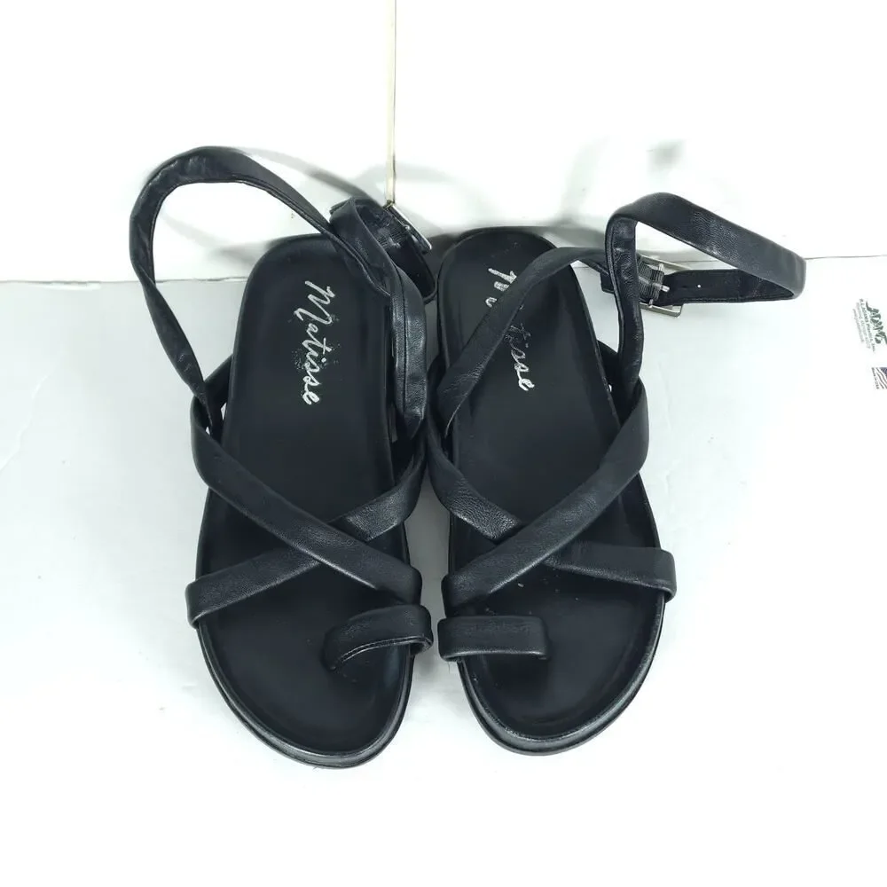 Matisse Women's Hartley US 9M Black Leather Toe Loop Strappy Sandals Shoes